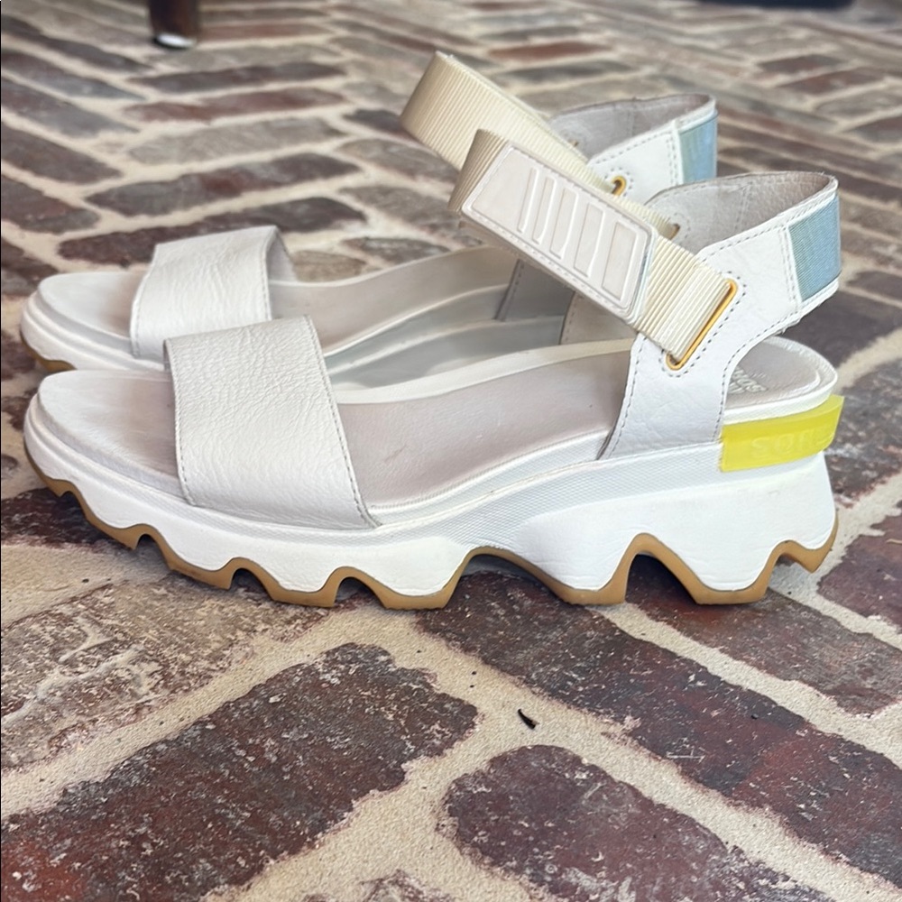 Sorel White Sandals with Yellow Accents